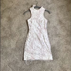 Cream and White High Neck Bodycon Dress